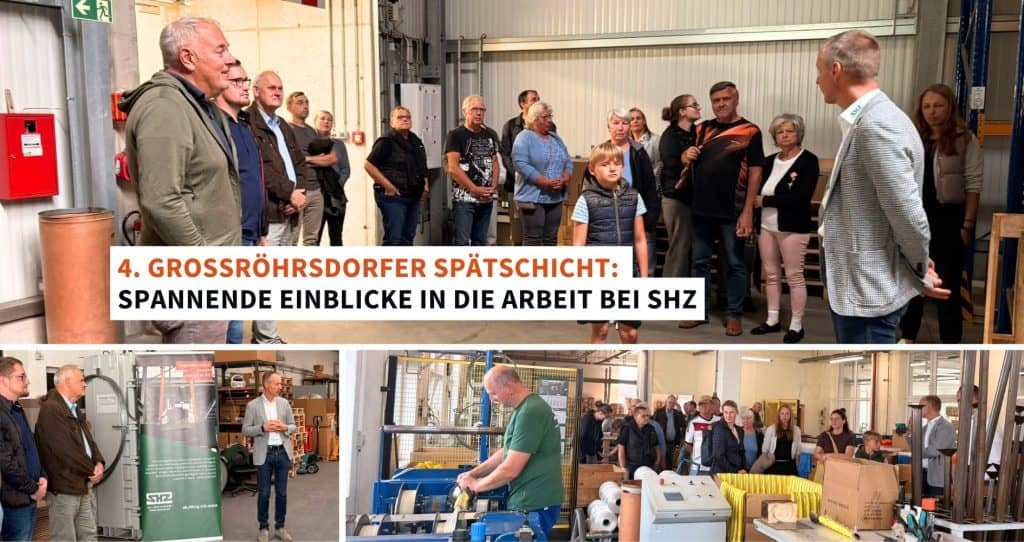 Mitarbeiter und Besucher bei der Spätschicht bei SHZ GmbH in Großröhrsdorf.